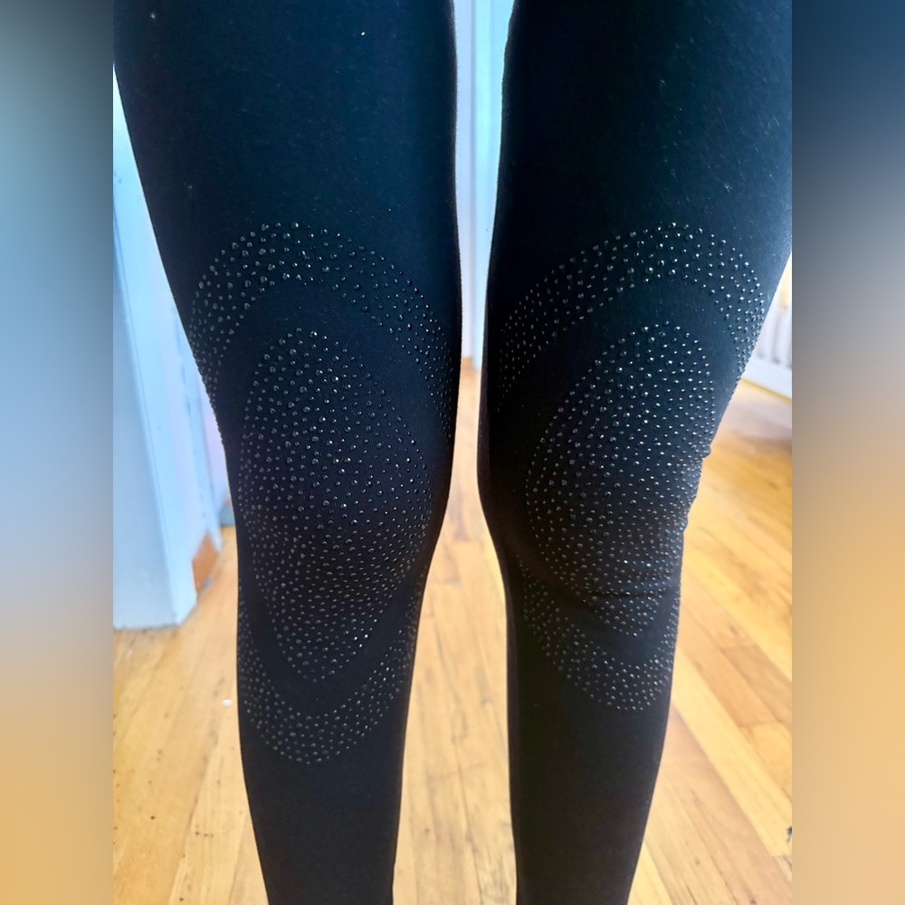BCBGeneration Black Textured embellished rhinestone knee party Leggings xs/s